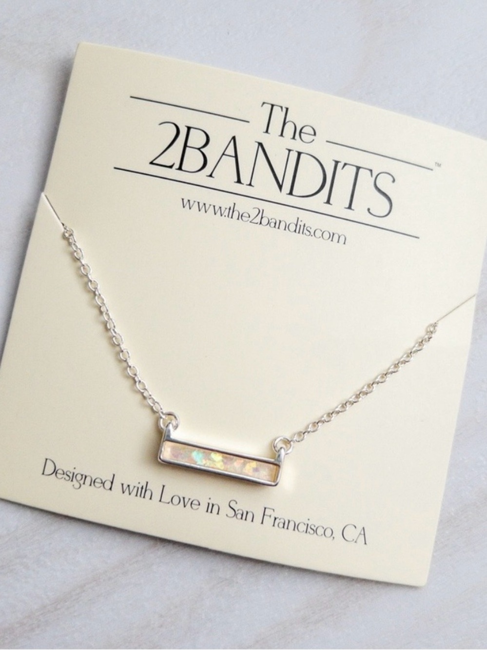 2Bandits White Opal Bar Necklace in Silver